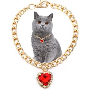 Cat necklace choker with heart-shaped rhinestone pendant