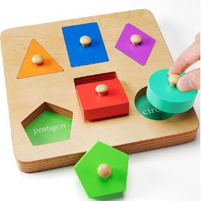 Wooden Shapes Puzzles for Toddlers 1-3, Montessori Toys for 1 2 Year Old Boy Birthday Gifts, Shape Color Match Peg Puzzles, Learning Educational Toys for Toddlers Age 1 2 Year Old Girl
