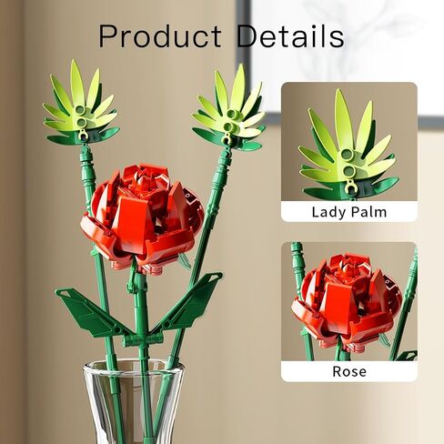 PANLOS Rose Building Kit, Artificial Flower Building Block Toys for Adult Kids Boys Girls, Ideal Gifts for Mother's Day,Valentines Day,Birthday-124PCS in Saudi Arabia
