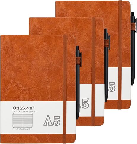 Notebooks Journal for Women Men 3 Pack Bulk Leather Hardcover with Pen Holder A5 200 Pages 100 GSM Thick Paper for Work School Lined Brown in Saudi Arabia