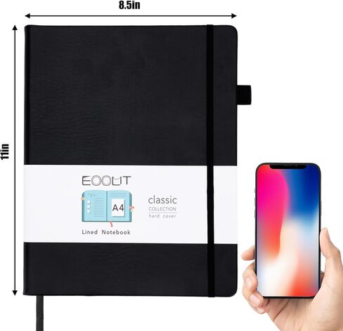 EOOUT 8.5"x11" Journal Notebook 320 Pages - A4 Letter Size College Ruled Notebook with 100gsm Thick Lined Paper&Leather Cover, Large Moleskine Hardcover Journal Notebook (Black) in Kuwait