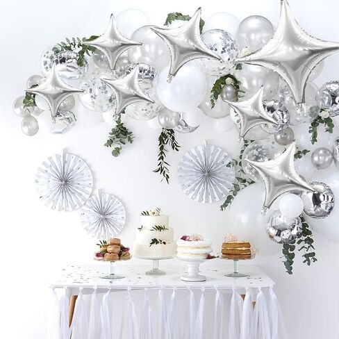 12PCS Silver Star Balloons, 24in 18in 10in Four Angle Star Shaped Balloons Silver Foil Balloons for Wedding Baby Shower Birthday New Year Party Decorations in Saudi Arabia