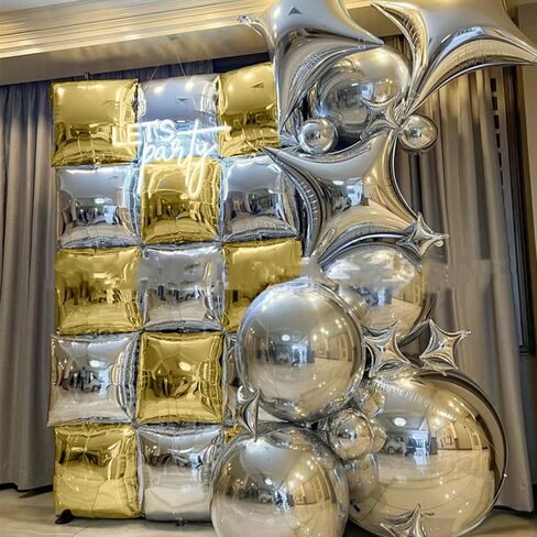 12PCS Silver Star Balloons, 24in 18in 10in Four Angle Star Shaped Balloons Silver Foil Balloons for Wedding Baby Shower Birthday New Year Party Decorations in Saudi Arabia
