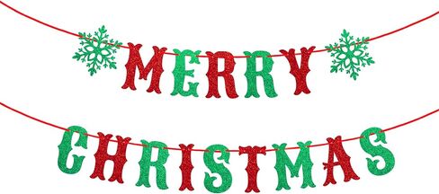 Gexolenu Merry Christmas Banner, Christmas Party Decorattions, Green And Red Christmas Banner Snowflake Garland Outdoor Indoor Home Decor For Christmas Theme Party Supply Banner For Mantle Fireplace in Saudi Arabia