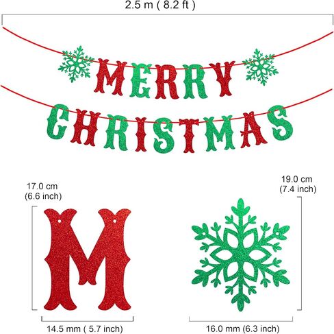 Gexolenu Merry Christmas Banner, Christmas Party Decorattions, Green And Red Christmas Banner Snowflake Garland Outdoor Indoor Home Decor For Christmas Theme Party Supply Banner For Mantle Fireplace in Saudi Arabia