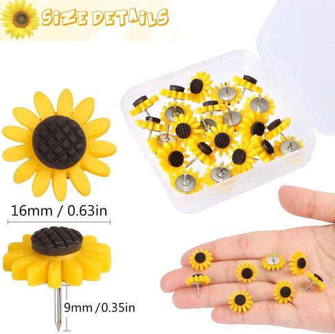Sunflower Push Pins, Thumb Tacks Decorative Push Pins Cork Board Pins for Bulletin Board Photos Wall Office Decorations Classroom School Supplies (20 Pcs) in Kuwait