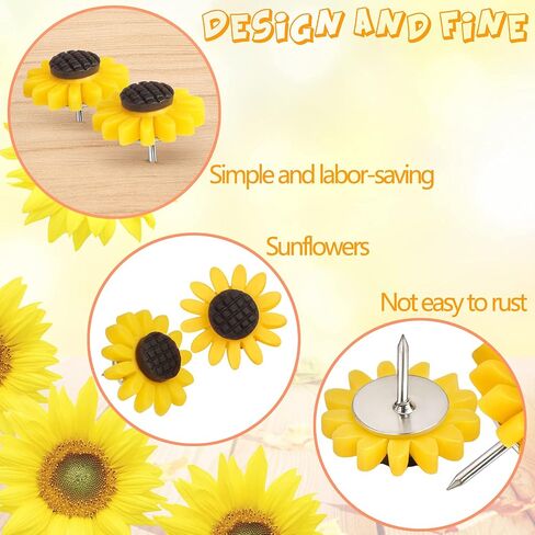 Sunflower Push Pins, Thumb Tacks Decorative Push Pins Cork Board Pins for Bulletin Board Photos Wall Office Decorations Classroom School Supplies (20 Pcs) in Kuwait