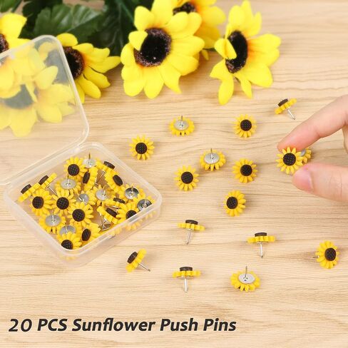 Sunflower Push Pins, Thumb Tacks Decorative Push Pins Cork Board Pins for Bulletin Board Photos Wall Office Decorations Classroom School Supplies (20 Pcs) in Kuwait