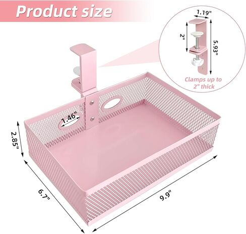 تخزين Omhuzsyo وردي تحت المكتب، مشبك على المكتب تحت سلة درج المكتب، منظم درج يدور 360 درجة، ملحق صينية درج المكتب يوفر مساحة أسفل الطاولة، مناسب لسيناريوهات مختلفة (وردي) in Kuwait