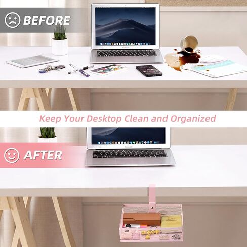 تخزين Omhuzsyo وردي تحت المكتب، مشبك على المكتب تحت سلة درج المكتب، منظم درج يدور 360 درجة، ملحق صينية درج المكتب يوفر مساحة أسفل الطاولة، مناسب لسيناريوهات مختلفة (وردي) in Kuwait