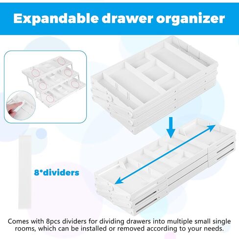 2/3 Tier Drawer Organizer, Expandable Desk Organizer with Dividers Stickers, Collapsible Storage Tray for Cosmetic Jewelry Tools Office Supplies Storage(1 Row 3 Tier) in Saudi Arabia