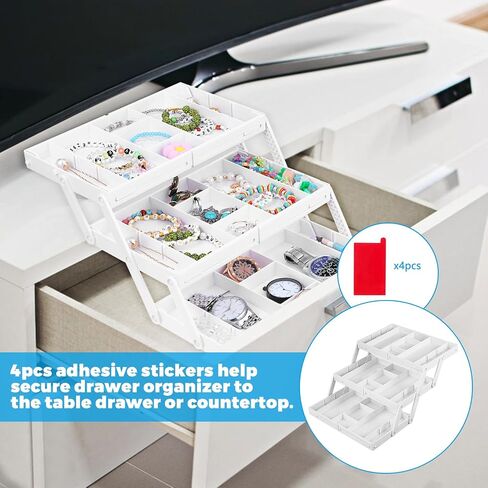 2/3 Tier Drawer Organizer, Expandable Desk Organizer with Dividers Stickers, Collapsible Storage Tray for Cosmetic Jewelry Tools Office Supplies Storage(1 Row 3 Tier) in Saudi Arabia