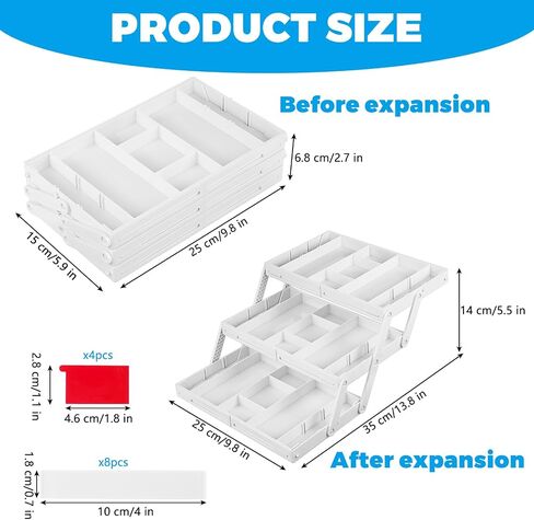 2/3 Tier Drawer Organizer, Expandable Desk Organizer with Dividers Stickers, Collapsible Storage Tray for Cosmetic Jewelry Tools Office Supplies Storage(1 Row 3 Tier) in Saudi Arabia
