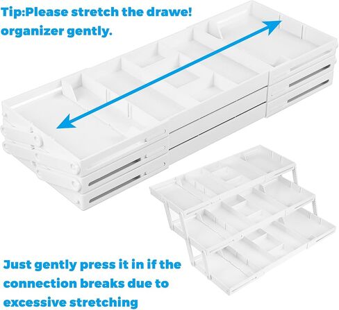 2/3 Tier Drawer Organizer, Expandable Desk Organizer with Dividers Stickers, Collapsible Storage Tray for Cosmetic Jewelry Tools Office Supplies Storage(1 Row 3 Tier) in Saudi Arabia