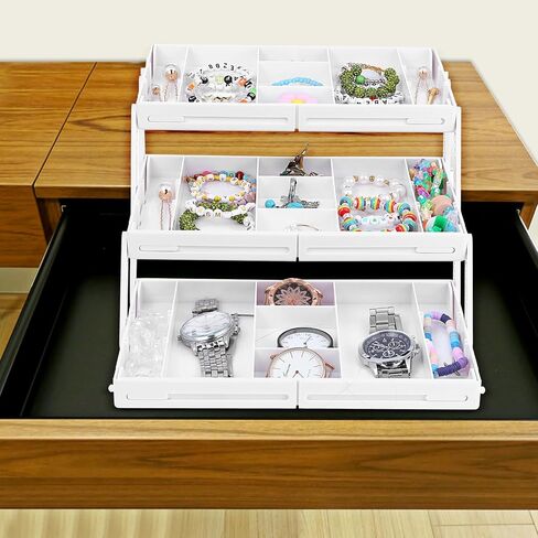 2/3 Tier Drawer Organizer, Expandable Desk Organizer with Dividers Stickers, Collapsible Storage Tray for Cosmetic Jewelry Tools Office Supplies Storage(1 Row 3 Tier) in Saudi Arabia