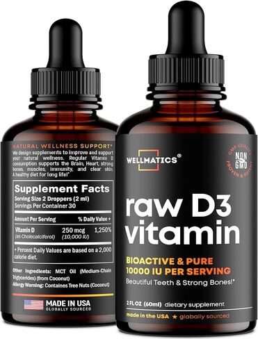 قطرات فيتامين د 3 10000 وحدة دولية من ويلماتيكس - قطرات فيتامين د الممتازة - صنع في الولايات المتحدة الأمريكية - جرعة عالية من فيتامين د 3 - فيتامين د 3 نباتي طبيعي - قطرات فيتامين د 3 لأشعة الشمس - غير معدلة وراثيًا، خالي من الغلوتين فيت د 3 - 2 أونصة سا in Kuwait