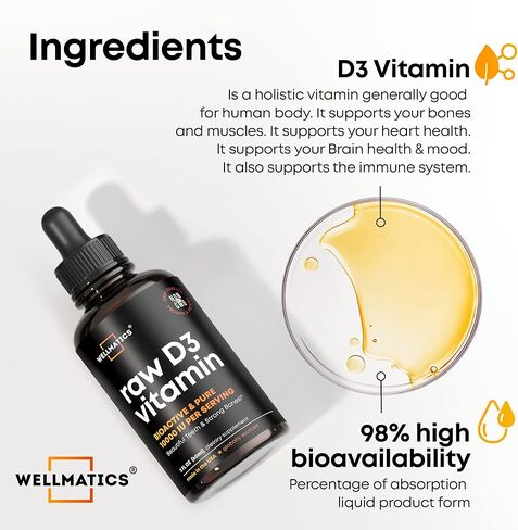 قطرات فيتامين د 3 10000 وحدة دولية من ويلماتيكس - قطرات فيتامين د الممتازة - صنع في الولايات المتحدة الأمريكية - جرعة عالية من فيتامين د 3 - فيتامين د 3 نباتي طبيعي - قطرات فيتامين د 3 لأشعة الشمس - غير معدلة وراثيًا، خالي من الغلوتين فيت د 3 - 2 أونصة سا in Kuwait