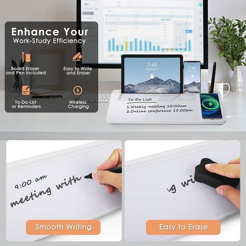 ORIENTOOLS سبورة بيضاء زجاجية صغيرة لسطح المكتب، سبورة بيضاء للمكتب، قائمة المهام، لوحة مسح جافة للمكتب مع مساحة تخزين، لوحة كمبيوتر وحامل لوحة مفاتيح، منظمات مكتبية مع ملحقات للمكتب والمنزل والمدرسة in Saudi Arabia