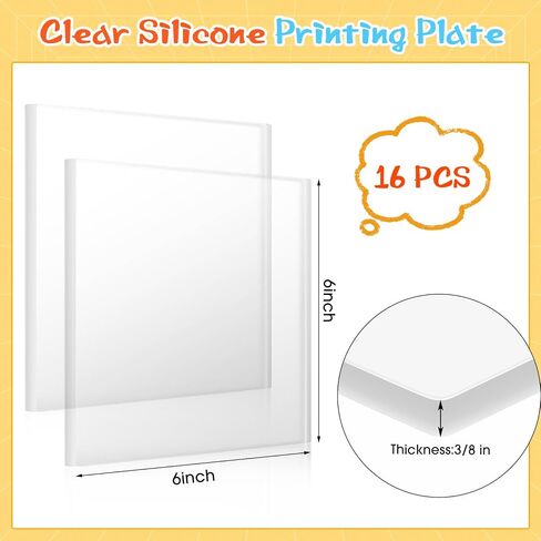 MotiMind 16 Pcs Silicone Monoprinting Print Plates 6 x 6 x 3/8 Inch Reusable Printmaking Silicone Printing Plate for Press Art Painting DIY Card Making Scrapbooking Project Supplies Home Decor in Saudi Arabia
