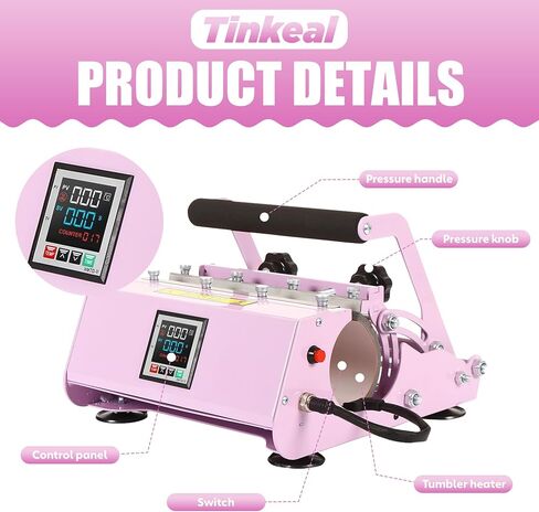 Tinkeal Tumbler Heat Press Machine Sublimation Transfer for 11-30oz Cup，Mug Heat Press Sublimation Paper with Heat-Resist Gloves & Tape, DIY Ceramic Mugs in Saudi Arabia