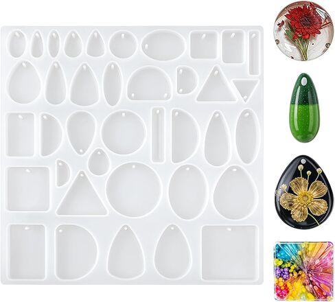 38 Cavity Resin Jewelry Molds with Hanging Hole Resin Molds Silicone Molds for Resin DIY Silicone Molds for Epoxy Resin Silicone Molds for Crafts for Earring Pendant Jewelry Necklace Keychains Making in Saudi Arabia