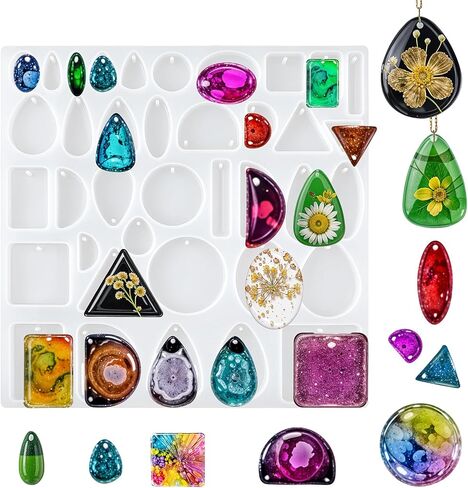 38 Cavity Resin Jewelry Molds with Hanging Hole Resin Molds Silicone Molds for Resin DIY Silicone Molds for Epoxy Resin Silicone Molds for Crafts for Earring Pendant Jewelry Necklace Keychains Making in Saudi Arabia