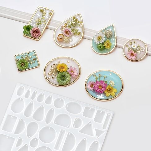 38 Cavity Resin Jewelry Molds with Hanging Hole Resin Molds Silicone Molds for Resin DIY Silicone Molds for Epoxy Resin Silicone Molds for Crafts for Earring Pendant Jewelry Necklace Keychains Making in Saudi Arabia