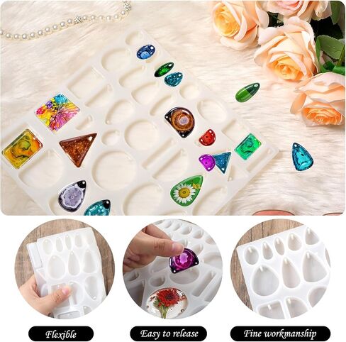 38 Cavity Resin Jewelry Molds with Hanging Hole Resin Molds Silicone Molds for Resin DIY Silicone Molds for Epoxy Resin Silicone Molds for Crafts for Earring Pendant Jewelry Necklace Keychains Making in Saudi Arabia