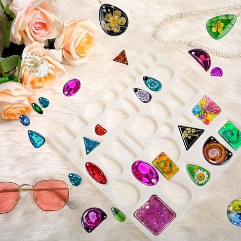 38 Cavity Resin Jewelry Molds with Hanging Hole Resin Molds Silicone Molds for Resin DIY Silicone Molds for Epoxy Resin Silicone Molds for Crafts for Earring Pendant Jewelry Necklace Keychains Making in Saudi Arabia