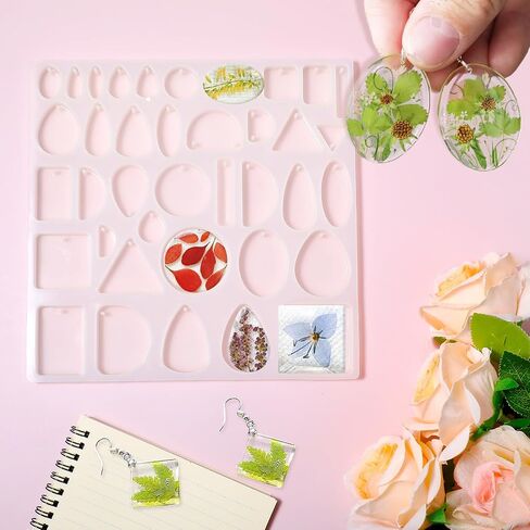 38 Cavity Resin Jewelry Molds with Hanging Hole Resin Molds Silicone Molds for Resin DIY Silicone Molds for Epoxy Resin Silicone Molds for Crafts for Earring Pendant Jewelry Necklace Keychains Making in Saudi Arabia