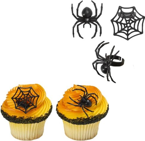 Halloween Spider and Web Cupcake Rings - 24 pieces, Black in Saudi Arabia