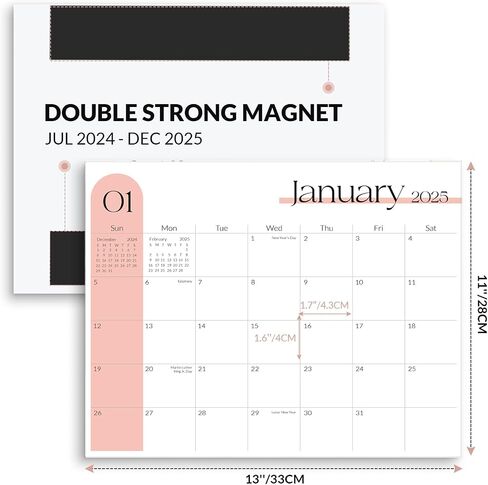 SKYDUE Magnetic Calendar for Refrigerator, Calendar 2024-2025, 13"x 11", Fridge Calendar from Jan.2024 - Jun.2025 with Planner Stickers in Saudi Arabia