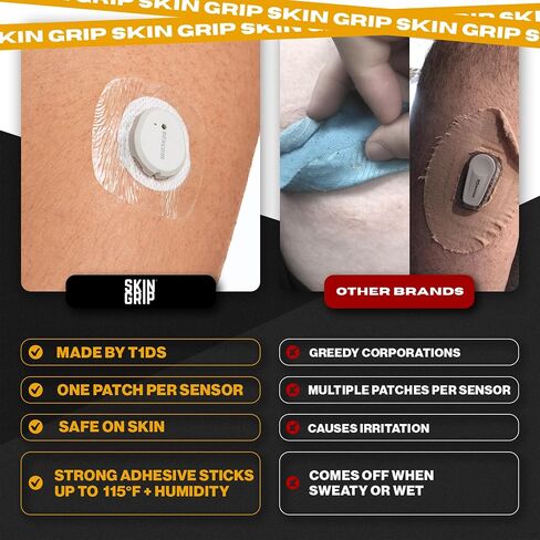 Skin Grip Adhesive Patches for Dexcom G7 with Cutout (20-Pack), Waterproof & Sweatproof for 10-14 Days, Pre-Cut Adhesive Tape, Continuous Glucose Monitor Protection (Black) in Saudi Arabia