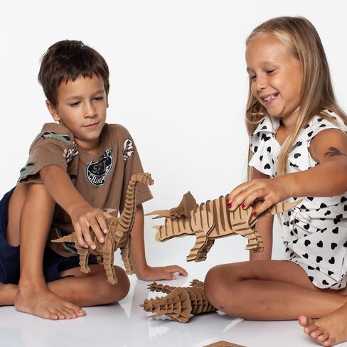 Cottify Dinosaur 3D Cardboard Puzzle - Fun 3D Puzzles for Adults & Kids, Easy to Assemble 3D Puzzle, Eco-Friendly, No Scissors or Glue Needed, Perfect Sustainable Gift (2-Pack) in Saudi Arabia
