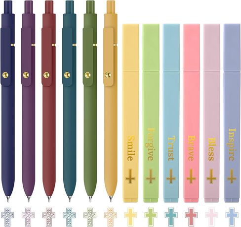 6 Pack Colored Pens and 6 Pack Bible Highlighters Set, Vibrant Aesthetic Pastel Highlighters & No Bleed Ink Colorful Gel Pens for Bible Study, Journals, and Planner (Bright) in Saudi Arabia