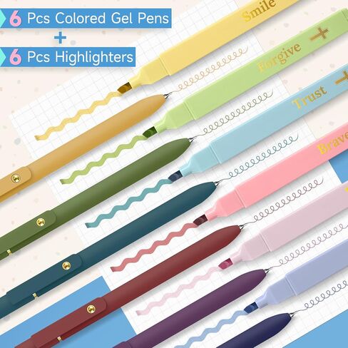 6 Pack Colored Pens and 6 Pack Bible Highlighters Set, Vibrant Aesthetic Pastel Highlighters & No Bleed Ink Colorful Gel Pens for Bible Study, Journals, and Planner (Bright) in Saudi Arabia
