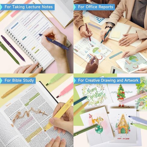 6 Pack Colored Pens and 6 Pack Bible Highlighters Set, Vibrant Aesthetic Pastel Highlighters & No Bleed Ink Colorful Gel Pens for Bible Study, Journals, and Planner (Bright) in Saudi Arabia