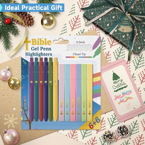 6 Pack Colored Pens and 6 Pack Bible Highlighters Set, Vibrant Aesthetic Pastel Highlighters & No Bleed Ink Colorful Gel Pens for Bible Study, Journals, and Planner (Bright) in Saudi Arabia