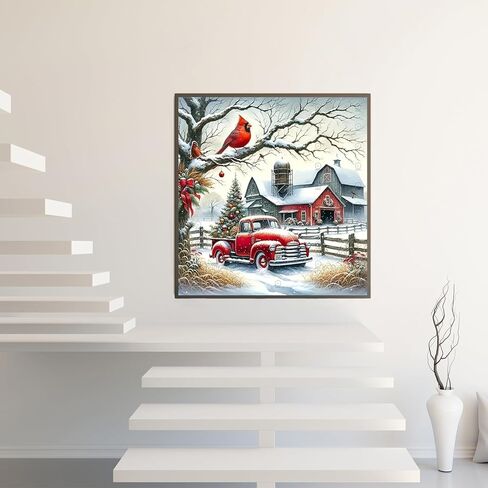 مجموعات الطلاء الماسي لعيد الميلاد 5D للبالغين المبتدئين، مجموعة فنية ماسية لعيد الميلاد في الشتاء والطيور الكرادلة والسيارات، مجموعات فنية للحفر الدائري الكامل من الألماس للبالغين، ديكور جدار المنزل 13.78 × 13.78 بوصة in Kuwait