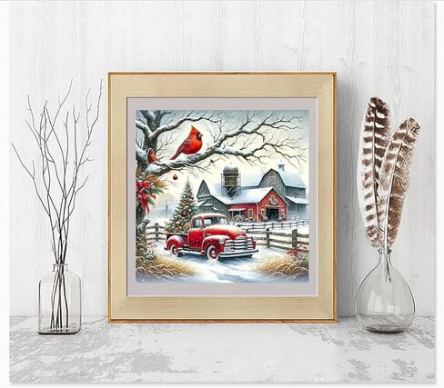 مجموعات الطلاء الماسي لعيد الميلاد 5D للبالغين المبتدئين، مجموعة فنية ماسية لعيد الميلاد في الشتاء والطيور الكرادلة والسيارات، مجموعات فنية للحفر الدائري الكامل من الألماس للبالغين، ديكور جدار المنزل 13.78 × 13.78 بوصة in Kuwait