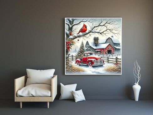 مجموعات الطلاء الماسي لعيد الميلاد 5D للبالغين المبتدئين، مجموعة فنية ماسية لعيد الميلاد في الشتاء والطيور الكرادلة والسيارات، مجموعات فنية للحفر الدائري الكامل من الألماس للبالغين، ديكور جدار المنزل 13.78 × 13.78 بوصة in Kuwait