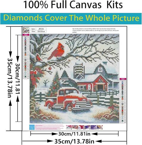 مجموعات الطلاء الماسي لعيد الميلاد 5D للبالغين المبتدئين، مجموعة فنية ماسية لعيد الميلاد في الشتاء والطيور الكرادلة والسيارات، مجموعات فنية للحفر الدائري الكامل من الألماس للبالغين، ديكور جدار المنزل 13.78 × 13.78 بوصة in Kuwait