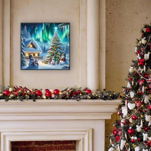 MBNTJHT مجموعات الرسم الماسي السهلة لعيد الميلاد للبالغين المبتدئين، مجموعات فنية ماسية كاملة للشجرة والأورورا ثلاثية الأبعاد للبالغين، لوحة فنية ماسية لعيد الميلاد لديكور المنزل مقاس 14 × 14 بوصة. in Kuwait