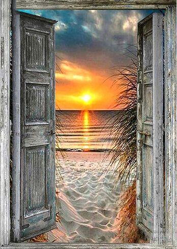 3ABOY الماس الفن اللوحة شروق الشمس المناظر الطبيعية عدة للبالغين الطلاء الحفر الكامل مع الماس الفن غروب الشمس الشاطئ اللوحة بواسطة عدد مجموعات جوهرة الفن جدار ديكور المنزل (11.8 × 15.7 بوصة) in Kuwait