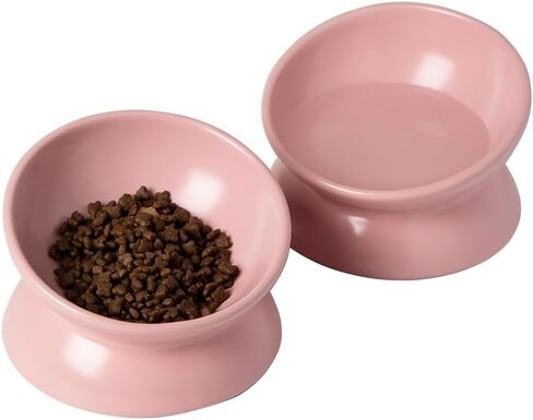 5.3 Inch Raised Cat Food Bowl Two Bowls Neck and Whisker Friendly Elevated Tilted Prevent Vomiting Ceramic Color Black in Saudi Arabia