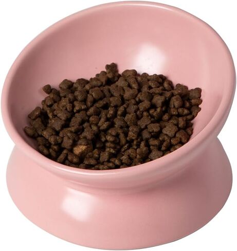 5.3 Inch Raised Cat Food Bowl Two Bowls Neck and Whisker Friendly Elevated Tilted Prevent Vomiting Ceramic Color Black in Saudi Arabia