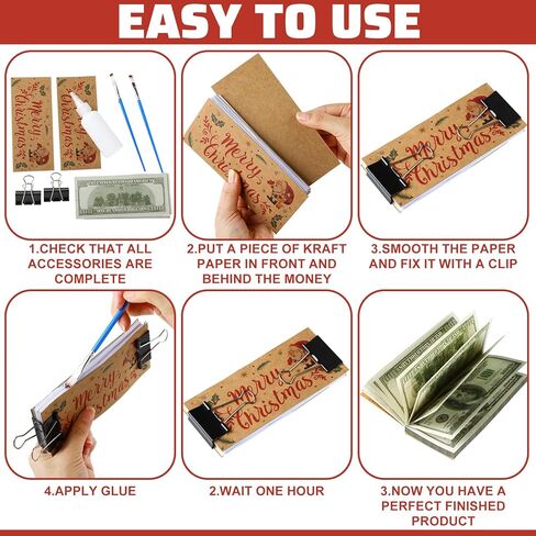 مجموعة Fullhawl 12 مجموعة من وسائد نقود عيد الميلاد 24 قطعة من ورق الكرافت لعيد الميلاد المجيد حامل هدايا نقود عيد الميلاد مجموعة الحشو DIY تتضمن 2 أونصة من حامل النقود المركب المفكرة لعطلة عيد الميلاد in Kuwait