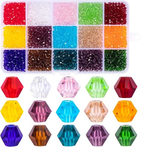 1800pcs 4mm Bicone Crystal Beads for Jewelry Making Wholesale Faceted Bicone Glass Beads for DIY Bracelets Necklaces Earrings Suncatcher Craft Beading with Container Box (15 AB Colors) in Saudi Arabia