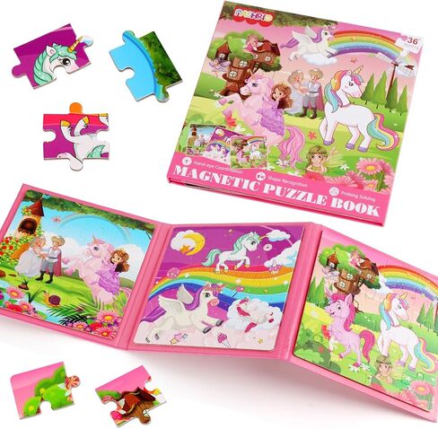 Magnetic Puzzles for Kids Ages 4-6, 20-Piece Toddler Travel Toys Unicorn Princess Puzzles Ages 3-5, Educational Learning Magnets, Ideal Road Trip Activities Toys for 3 4 5 6 Boys and Girls in Saudi Arabia