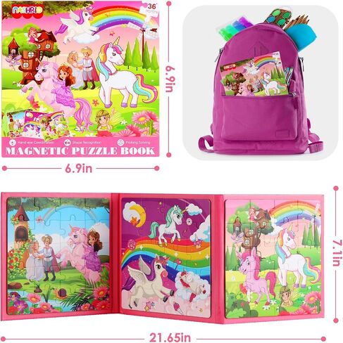 Magnetic Puzzles for Kids Ages 4-6, 20-Piece Toddler Travel Toys Unicorn Princess Puzzles Ages 3-5, Educational Learning Magnets, Ideal Road Trip Activities Toys for 3 4 5 6 Boys and Girls in Saudi Arabia